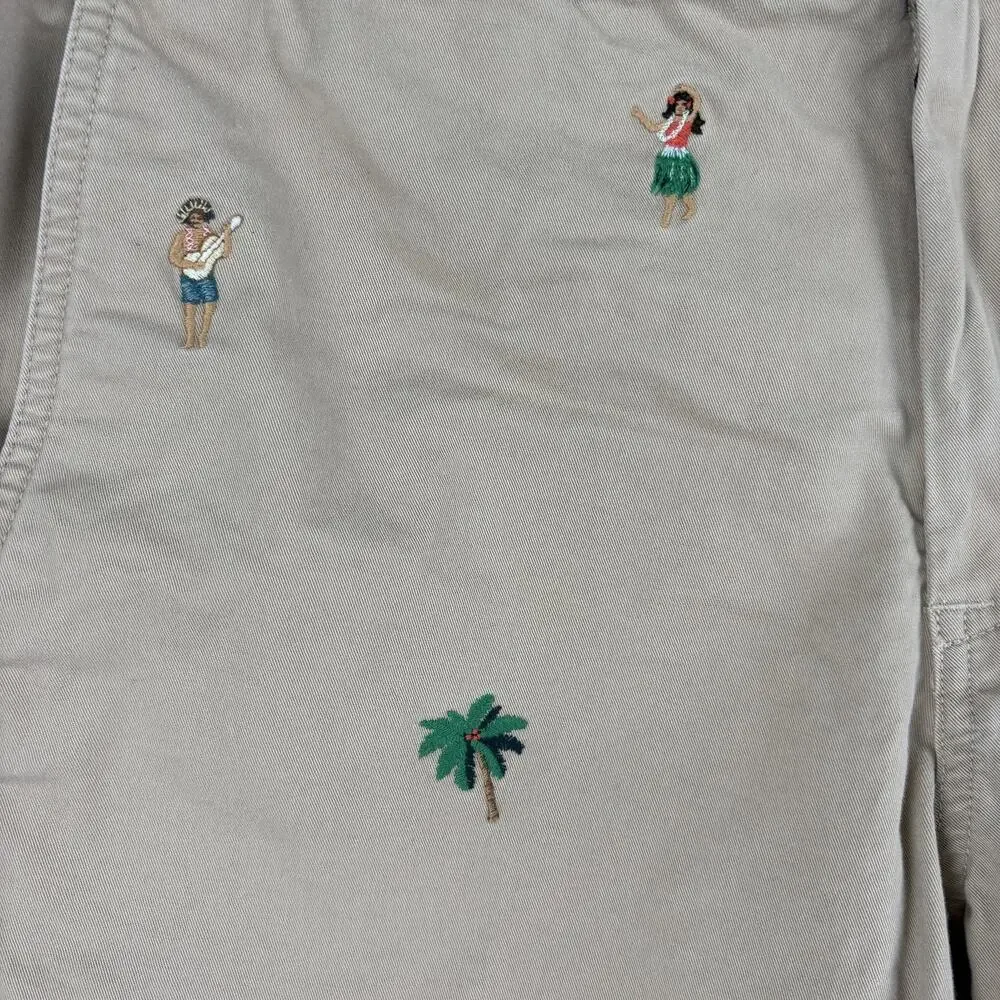 Polo Ralph Lauren Shorts Mens Medium Beige Chino Hula Embroidered 8